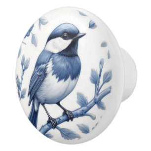 Chickadee Great Tit Bird Delft Blue und White Keramikknauf