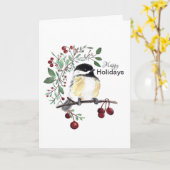 Chickadee Happy Holidays Karte (Gelbe Blume)