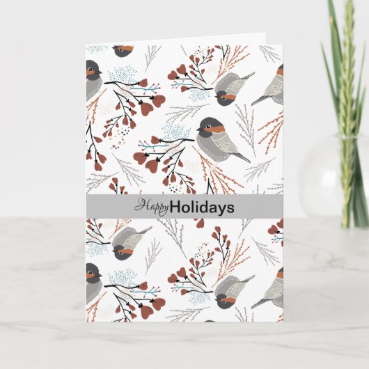 Chickadee Hearts Winter Feiertagskarte (Vorderseite)