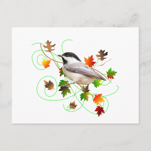 Chickadee & Herbstlaubs Postkarte (Vorderseite)