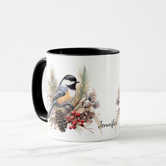 Chickadee im Winter Tasse (Vorderseite Links)