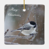 Chickadee im Winterschnee - Songbird Keramikornament (Rückseite)