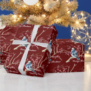 Chickadee in Weihnachtsberries Geschenkpapier