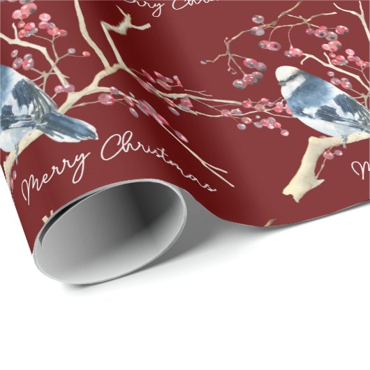 Chickadee in Weihnachtsberries Geschenkpapier (Rolleneckpunkt)
