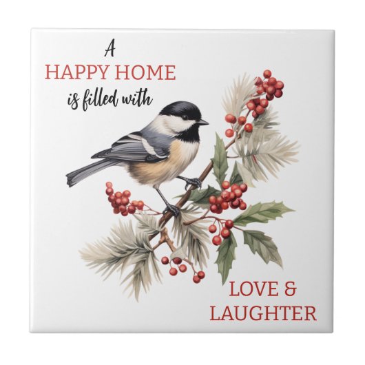 Chickadee-Liebe und Zuhause Fliese (Vorderseite)