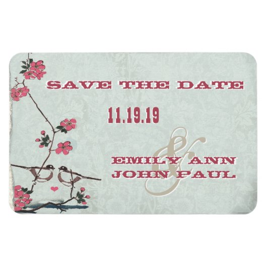 Chickadee Love Birds Kirschblüten Save the Date Magnet (Horizontal)