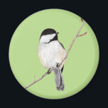 Chickadee Magnet<br><div class="desc">Ein realistischer Farbstift,  gezeichnet von einem bezaubernden Kichertier. Diese Vögel sind ein gemeinsames Gebiet,  wo ich in den Bergen wohne. Passen Sie Ihren Wünschen entsprechend an,  indem Sie Text hinzufügen oder die Hintergrundfarbe ändern!</div>