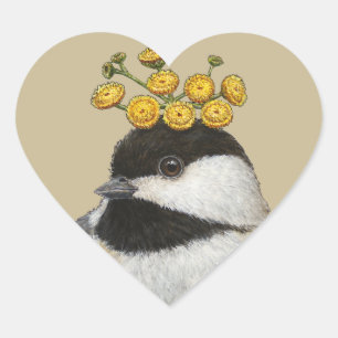 Chickadee mit Tansyherzaufklebern Herz-Aufkleber