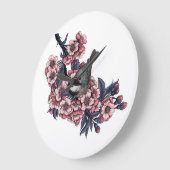 Chickadee on a blooming cherry branch große wanduhr (Winkel)
