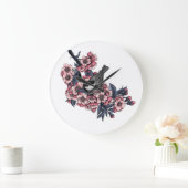 Chickadee on a blooming cherry branch große wanduhr (Zuhause)