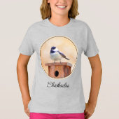 Chickadee on Birdhouse Painting Original Bird Art T-Shirt (Vorderseite)