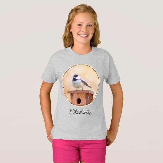 Chickadee on Birdhouse Painting Original Bird Art T-Shirt (Vorne ganz)