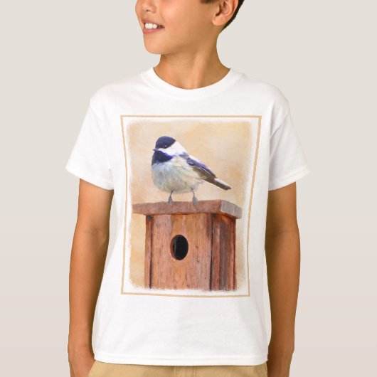 Chickadee on Birdhouse Painting Original Bird Art T-Shirt (Vorderseite)