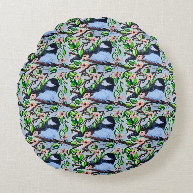 Chickadee Pouf Pillow Rundes Kissen (Vorderseite)