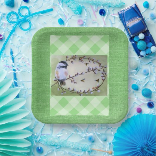 Chickadee Pussy Willows Bees Pappteller (Party)