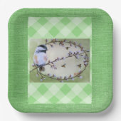 Chickadee Pussy Willows Bees Pappteller (Vorderseite)