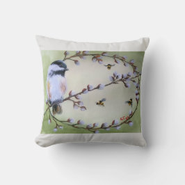 Chickadee Pussy Willows Bienen Kissen Kissen