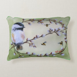 Chickadee Pussy Willows Bienen Kissen Kissen