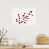 CHICKADEE & RED BERRIES VON SHARON SHARPE POSTER (Küche)