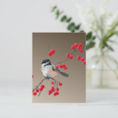 CHICKADEE & RED BERRIES VON SHARON SHARPE POSTKARTE (Stehend Vorderseite)