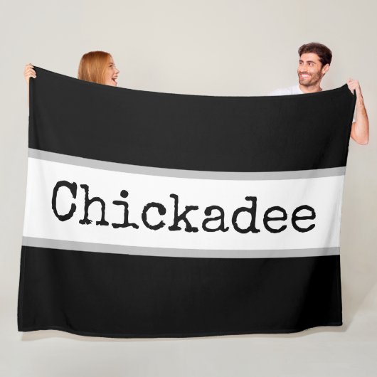 CHICKADEE Retro Text Schwarz-weiß Grau Streifen Fleecedecke (Beispiel)
