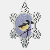 Chickadee Schneeflocken Zinn-Ornament (Rechts)