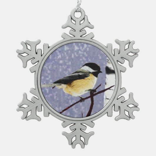 Chickadee Schneeflocken Zinn-Ornament (Vorderseite)
