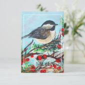 Chickadee-Sweet Winter Black Capped Bird Dankeskarte (Stehend Vorderseite)