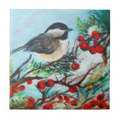 Chickadee-Sweet Winter Black Capped Chickadee Bird Fliese (Vorderseite)