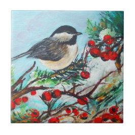 Chickadee-Sweet Winter Black Capped Chickadee Bird Fliese