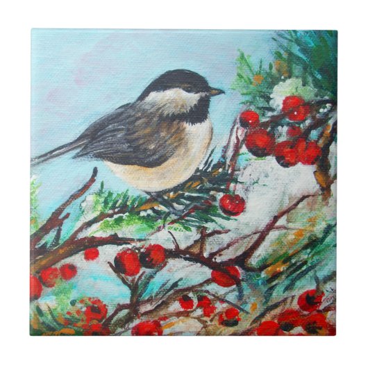 Chickadee-Sweet Winter Black Capped Chickadee Bird Fliese (Vorderseite)