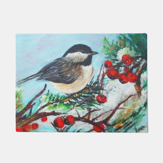 Chickadee-Sweet Winter Black Capped Chickadee Bird Fußmatte (Vorderseite)
