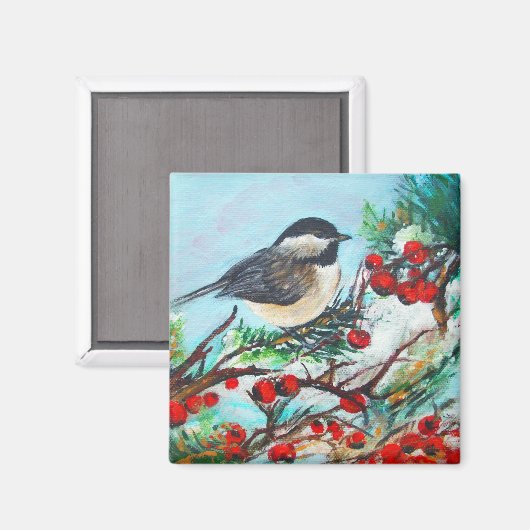 Chickadee-Sweet Winter Black Capped Chickadee Bird Magnet (Vorderseite/Rückseite)