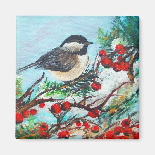 Chickadee-Sweet Winter Black Capped Chickadee Bird Magnet (Vorne)