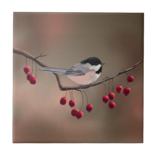 CHICKADEE u. ROTE BEEREN 2 durch SHARON SHARPE Fliese