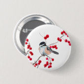 CHICKADEE u. ROTE BEEREN durch SHARON SHARPE Button (Vorne & Hinten)