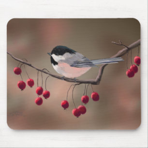 CHICKADEE u. ROTE BEEREN durch SHARON SHARPE Mousepad