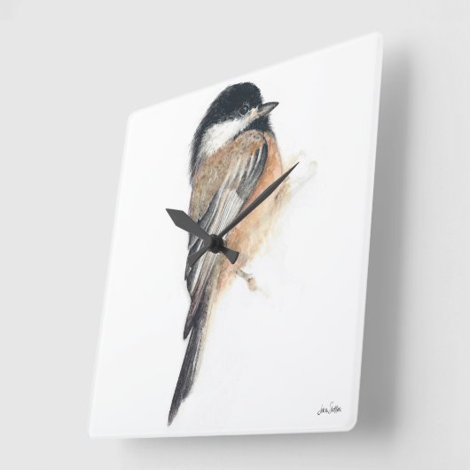Chickadee Uhr Watercolor Square (Winkel)