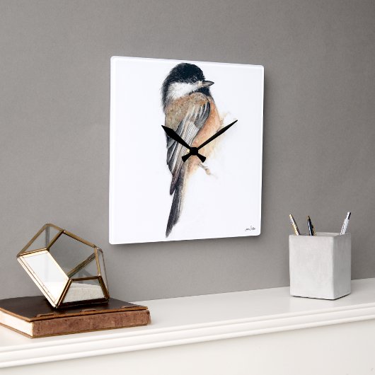 Chickadee Uhr Watercolor Square