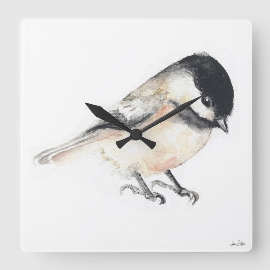 Chickadee Uhr Watercolor Square (Vorderseite)