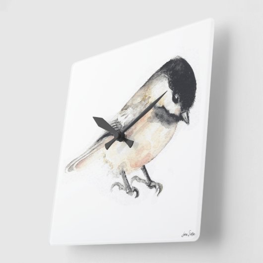 Chickadee Uhr Watercolor Square (Winkel)