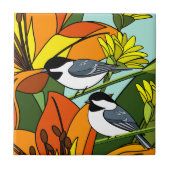 Chickadee und Blume Fliese (Vorderseite)