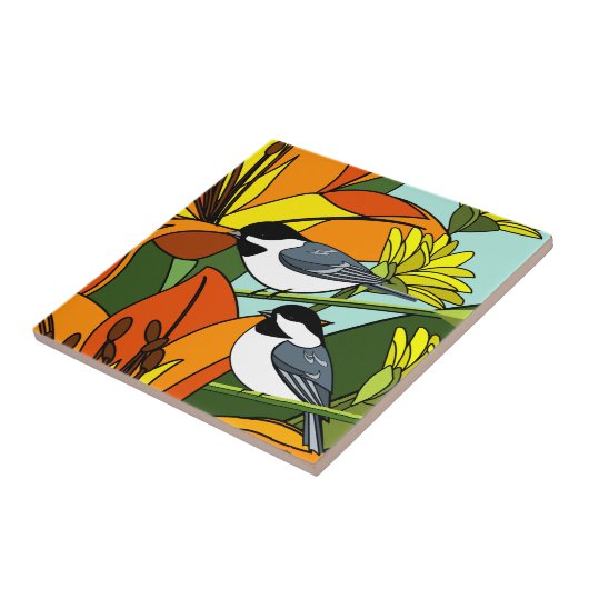 Chickadee und Blume Fliese (Seite)