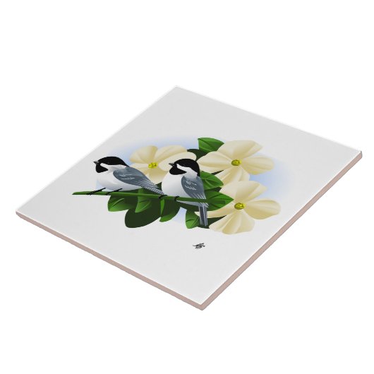 Chickadee und Blume Tiles Fliese (Seite)