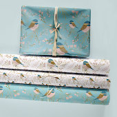 Chickadee und Blumendekoupage Geschenkpapier Set