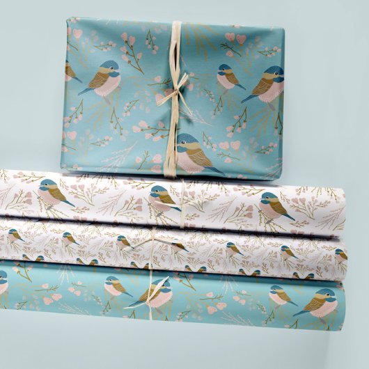 Chickadee und Blumendekoupage Geschenkpapier Set