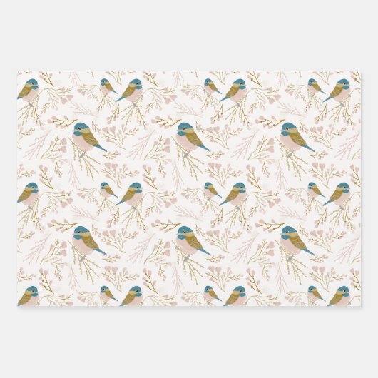 Chickadee und Blumendekoupage Geschenkpapier Set (Vorderseite 3)