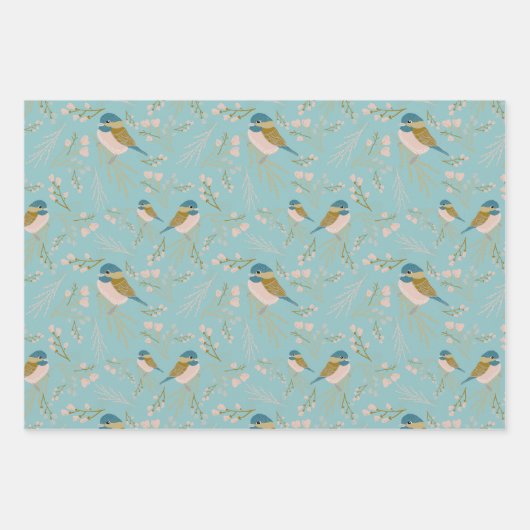 Chickadee und Blumendekoupage Geschenkpapier Set (Vorderseite 2)