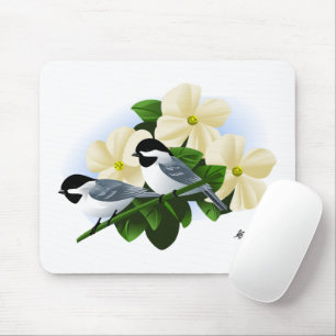 Chickadee und Dogwood-Blume Mousepad
