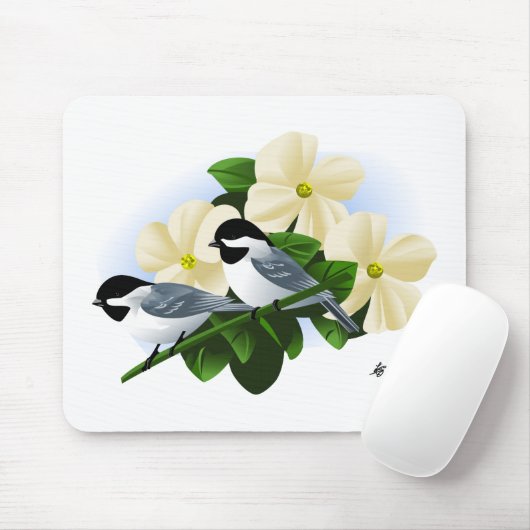 Chickadee und Dogwood-Blume Mousepad (Mit Mouse)